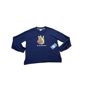 Life is Good Sweater Womens Size XL Be My Valentine Dog Heart Blue Knit Jake NWT